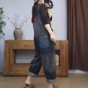 Stone Wash V-Neck Front Pockets Sleeveless Jumpsuits