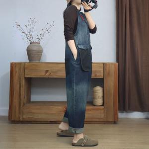 Stone Wash V-Neck Front Pockets Sleeveless Jumpsuits