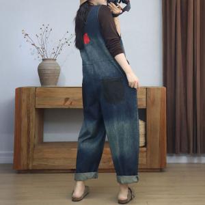 Stone Wash V-Neck Front Pockets Sleeveless Jumpsuits