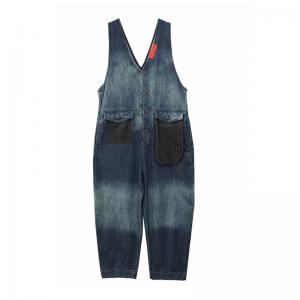 Stone Wash V-Neck Front Pockets Sleeveless Jumpsuits