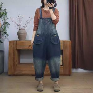 90s Fashion Front Pocket Baggy Casual Dungarees