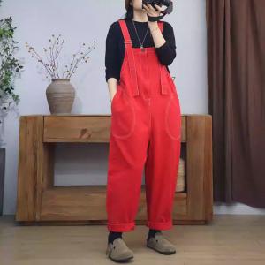 Casual Chic Adjustable Straps Red Overalls