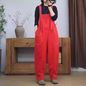 Casual Chic Adjustable Straps Red Overalls