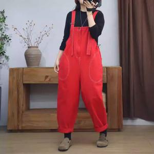 Casual Chic Adjustable Straps Red Overalls