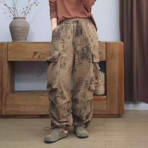 Abstract Graffiti Adjustable Cotton Khaki Cargo Pants