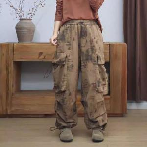 Abstract Graffiti Adjustable Cotton Khaki Cargo Pants