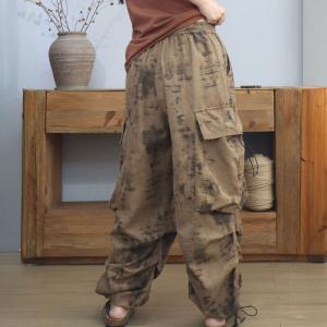 Abstract Graffiti Adjustable Cotton Khaki Cargo Pants