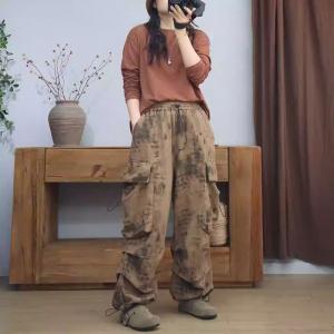 Abstract Graffiti Adjustable Cotton Khaki Cargo Pants