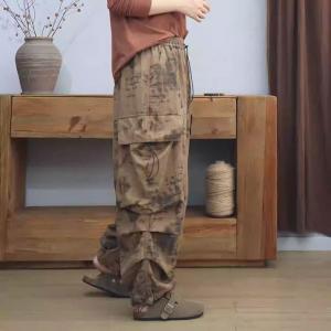 Abstract Graffiti Adjustable Cotton Khaki Cargo Pants