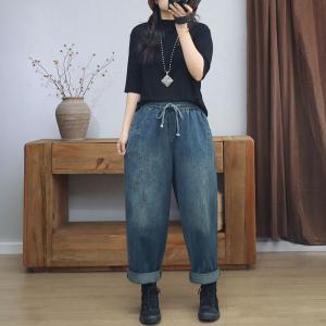 Versatile Relax-Fit Drawstring Waist Jeans for Women