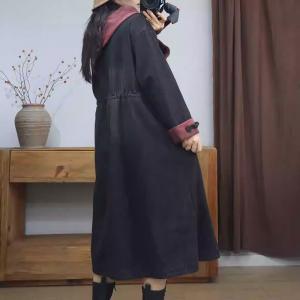 Contrast Colors High Waist Hooded Flowing Jean Dress