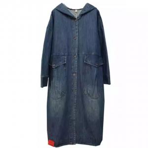 Mid-Calf Plus Size Big Pocket Denim Hooded Coat
