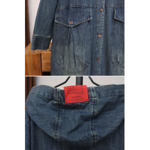 Mid-Calf Plus Size Big Pocket Denim Hooded Coat