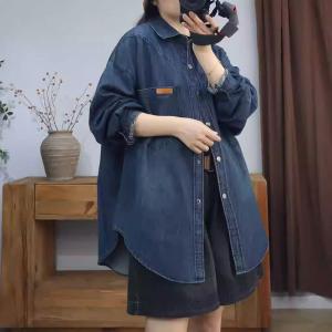 Polo Neck Casual Oversized Denim Shirt Jacket