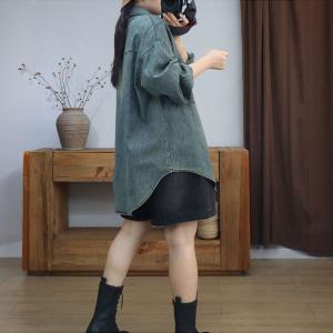 Polo Neck Casual Oversized Denim Shirt Jacket