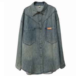 Polo Neck Casual Oversized Denim Shirt Jacket