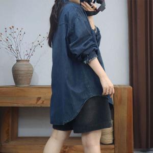 Polo Neck Casual Oversized Denim Shirt Jacket