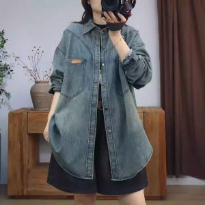 Polo Neck Casual Oversized Denim Shirt Jacket