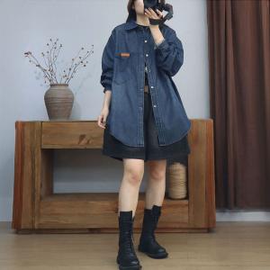 Polo Neck Casual Oversized Denim Shirt Jacket