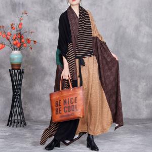 Unique Color Blocks Plus Size Tied Cocoon Wrap Coat