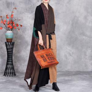 Unique Color Blocks Plus Size Tied Cocoon Wrap Coat
