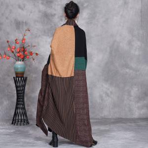 Unique Color Blocks Plus Size Tied Cocoon Wrap Coat