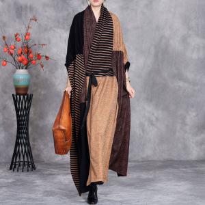 Unique Color Blocks Plus Size Tied Cocoon Wrap Coat