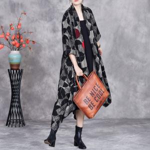 Black Polka Dot Asymmetrical Waterfall Cardigan