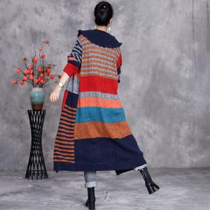 Peter Pan Collar Color Blocks Knit Sweater Cardigan