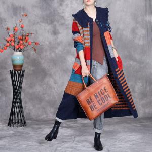 Peter Pan Collar Color Blocks Knit Sweater Cardigan