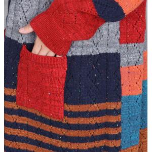 Peter Pan Collar Color Blocks Knit Sweater Cardigan
