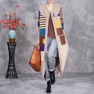 Peter Pan Collar Color Blocks Knit Sweater Cardigan