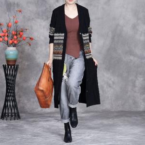 Ethnic Printed Knitting Cashmere Cardigan