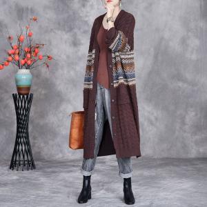 Ethnic Printed Knitting Cashmere Cardigan