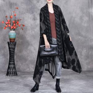 Asymmetrical Designer Black Jacquard Cardigan