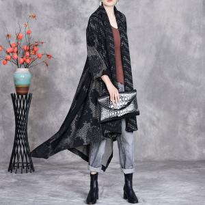 Asymmetrical Designer Black Jacquard Cardigan