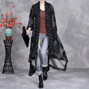 Asymmetrical Designer Black Jacquard Cardigan