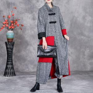Stand Collar Big Buttons Gray Coat Dress