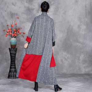 Stand Collar Big Buttons Gray Coat Dress