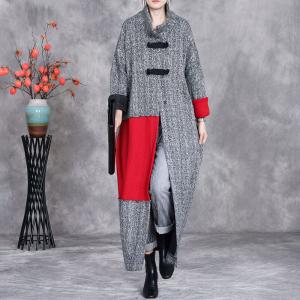 Stand Collar Big Buttons Gray Coat Dress