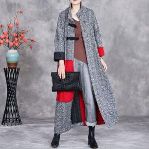 Stand Collar Big Buttons Gray Coat Dress