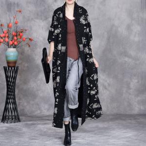 Office Elegant Printed Loose Fall Cardigan