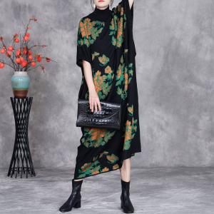 Colorful Flowers High Collar Loose Knit Dress