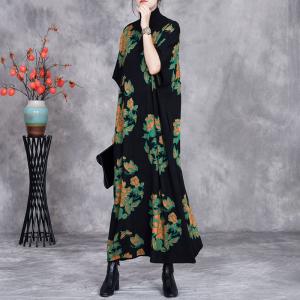 Colorful Flowers High Collar Loose Knit Dress