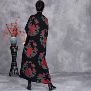 Colorful Flowers High Collar Loose Knit Dress