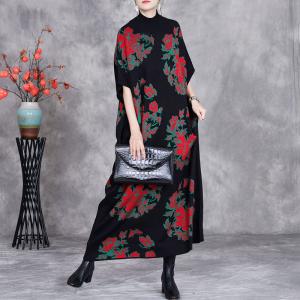 Colorful Flowers High Collar Loose Knit Dress