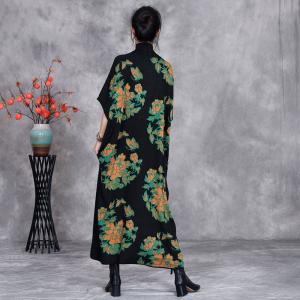Colorful Flowers High Collar Loose Knit Dress