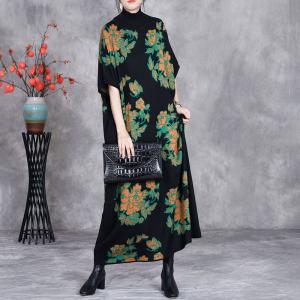 Colorful Flowers High Collar Loose Knit Dress