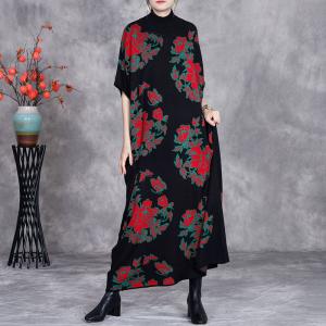 Colorful Flowers High Collar Loose Knit Dress