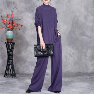 Side Tied Pullover Sweater with Long Wide Leg Pants